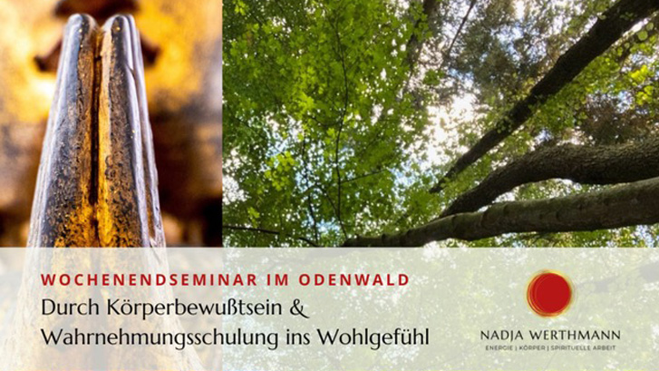 Banner: Wochenendseminar im Odenwald. Durch Körperbewußtsein & Wahrnehmungsschulung ins Wohlgefühl. Nadja Werthmann - Energie | Körper | Spirituelle Arbeit